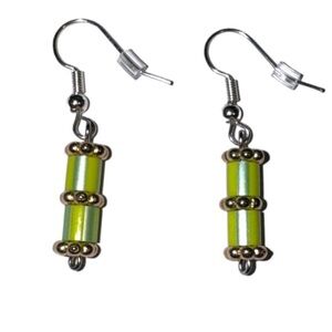 3 FOR $20 HANDCRAFTED Green & Gold Beaded Earrings